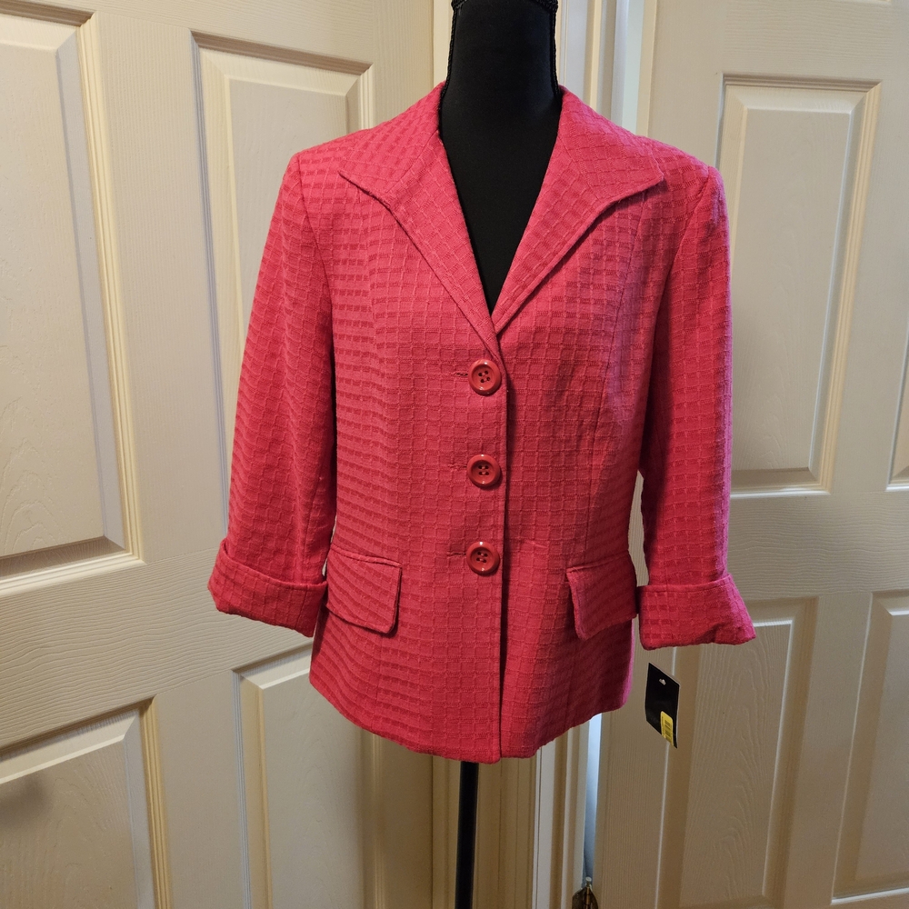 Investments Women’s Pink Textured 3/4 Sleeve Blazer Jacket Size 10